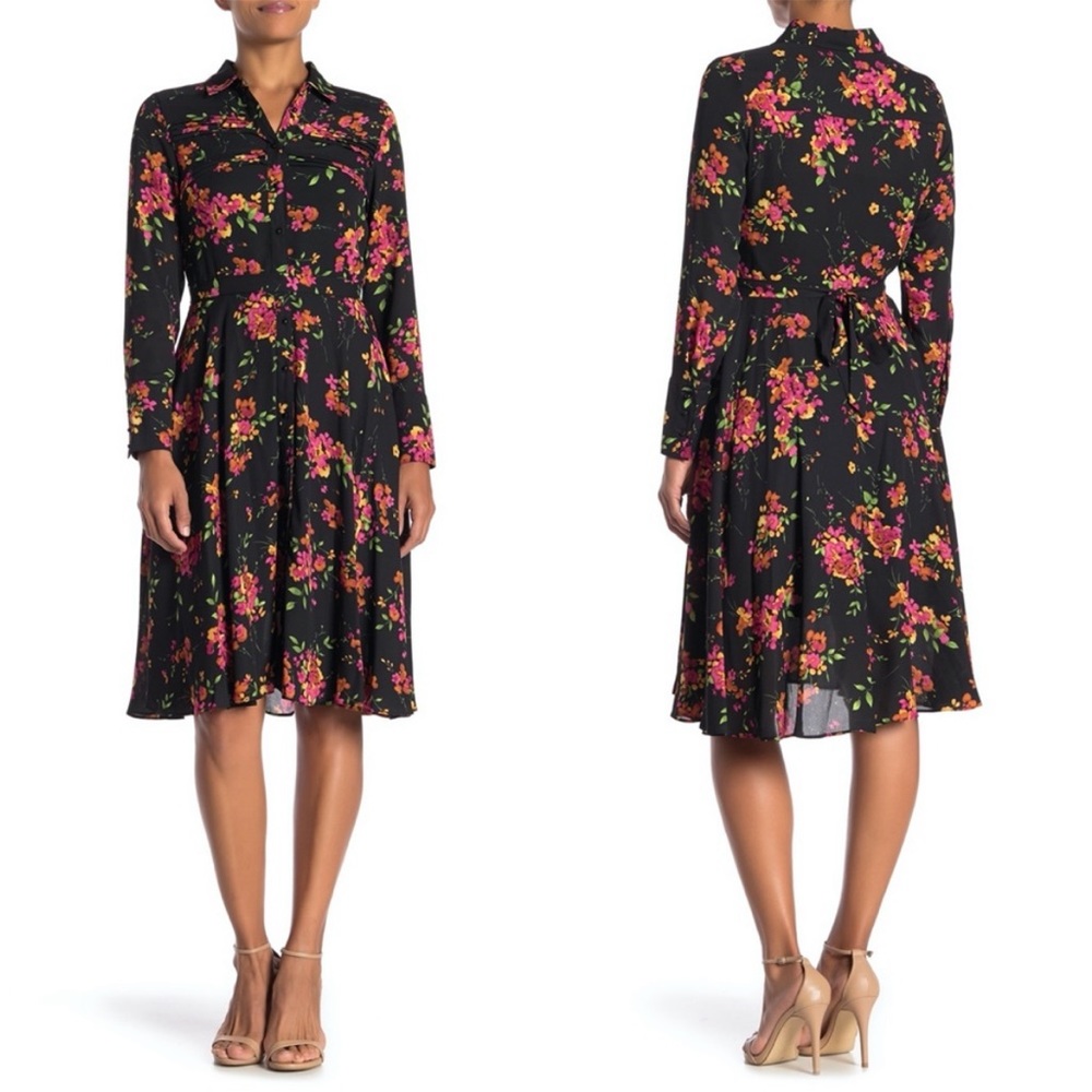 EUC Nanette Lepore Floral Belted Crepe Dress